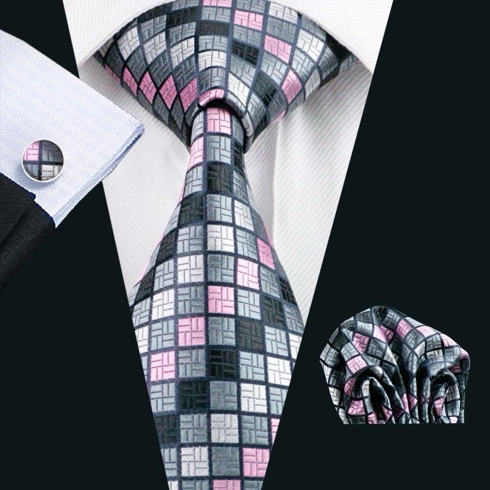 NEW Silver Grey Black Pink 100 Silk Necktie Tie Hand Tailored Italy Wedding Work